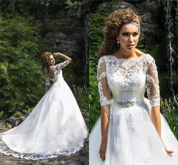 classic country a line wedding dresses bridal gowns open back 2021 half sleeves lace appliqued long tulle bride dress plus size robe de mari, White
classic country a line wedding dresses bridal gowns open back 2021 half sleeves lace appliqued long tulle bride dress plus size robe de mari, White
