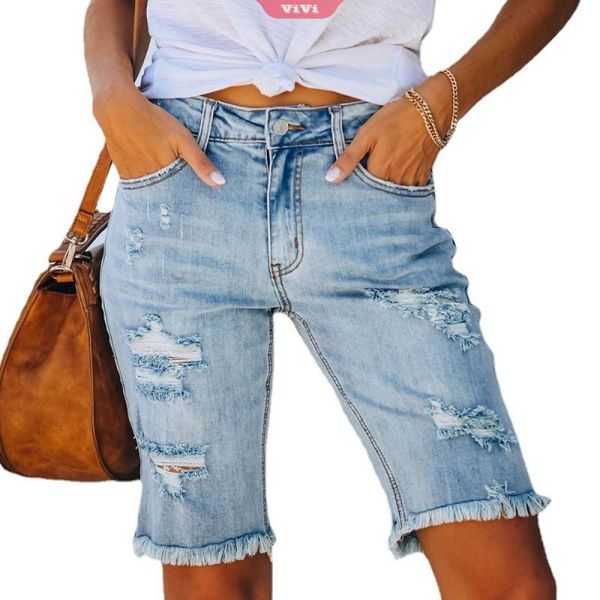 women's jeans 2021 ripped fringed mid-waist casual zipper knee-length five-point high street denim shorts fashion pants, Blue
women's jeans 2021 ripped fringed mid-waist casual zipper knee-length five-point high street denim shorts fashion pants, Blue