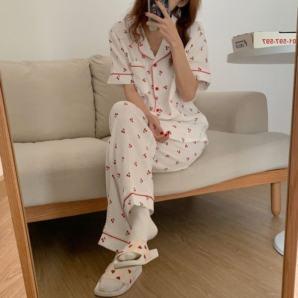 women's sleepwear home wear cherry printed soft sweet girls loose comfortable all match casual femme pajamas sets ywwx, Black;red
women's sleepwear home wear cherry printed soft sweet girls loose comfortable all match casual femme pajamas sets ywwx, Black;red