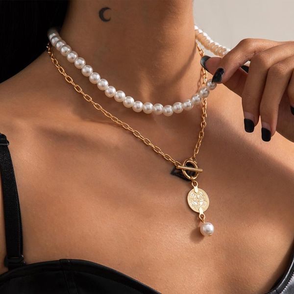 lacteo vintage imitation pearls clavicle chain choker necklace for women 2021 unusual trendy carved coin pendant necklace, Golden;silver
lacteo vintage imitation pearls clavicle chain choker necklace for women 2021 unusual trendy carved coin pendant necklace, Golden;silver