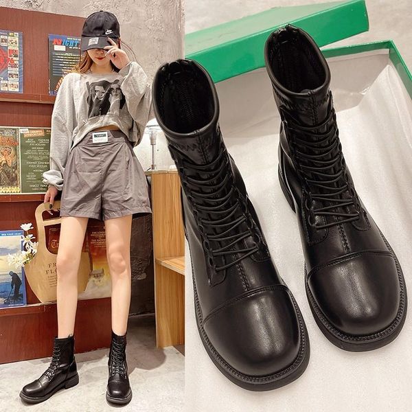 boots 2021 british autumn and winter round head strap thin soft leather thick medium heel short female boots., Black
boots 2021 british autumn and winter round head strap thin soft leather thick medium heel short female boots., Black