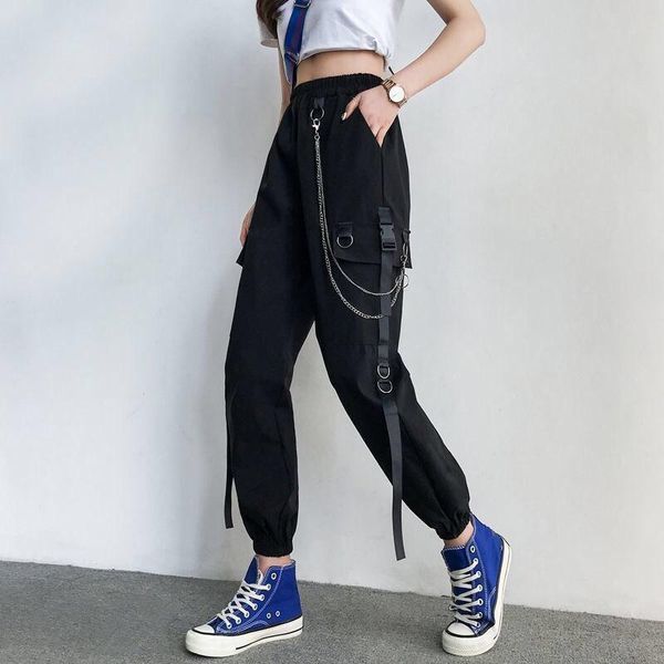 women's pants & capris black cargo women buckle ribbons pocket jogger high waist streetwear harajuku punk ring chain females trousers, Black;white
women's pants & capris black cargo women buckle ribbons pocket jogger high waist streetwear harajuku punk ring chain females trousers, Black;white