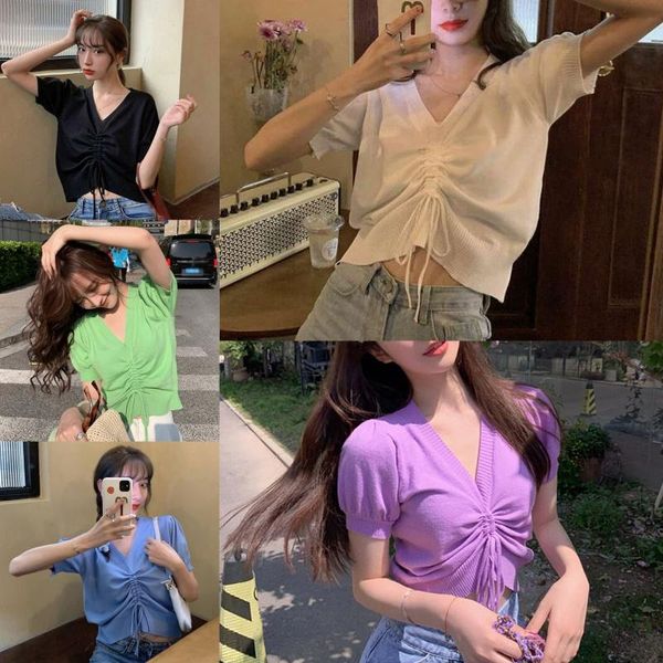 women's t-shirt women drawstring short sleeve t-shirts 5 colors casual solid v-neck, White
women's t-shirt women drawstring short sleeve t-shirts 5 colors casual solid v-neck, White