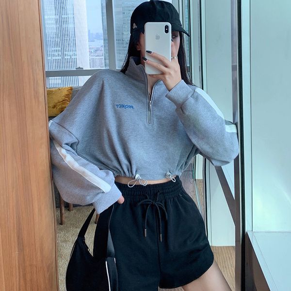 2021 new cotton autumn high-waist cropped drawstring sweatshirt dropped shoulders long-sleeved high-neck zipper trend zt22, Black
2021 new cotton autumn high-waist cropped drawstring sweatshirt dropped shoulders long-sleeved high-neck zipper trend zt22, Black
