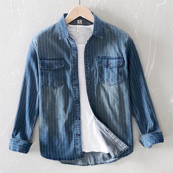 2021 new striped long-sleeved casual denim brand cotton shirts for men fashion blue shirt mens spring chemise overhemd zkxq, White
2021 new striped long-sleeved casual denim brand cotton shirts for men fashion blue shirt mens spring chemise overhemd zkxq, White
