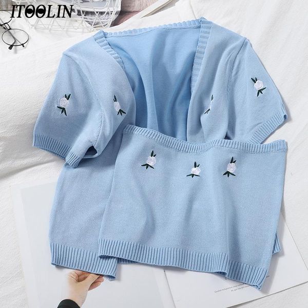women's t-shirt heliar tube & short sleeve jacket two piece set female embroidery floral crop knitted streetwear outfits, White
women's t-shirt heliar tube & short sleeve jacket two piece set female embroidery floral crop knitted streetwear outfits, White