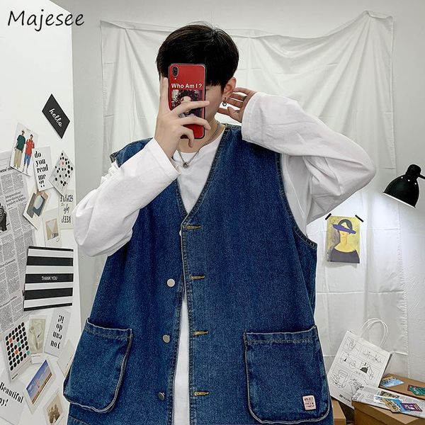 men's vests men vintage denim pockets single breasted v-neck autumn streetwear male safari style vest japan harajuku chic, Black;white
men's vests men vintage denim pockets single breasted v-neck autumn streetwear male safari style vest japan harajuku chic, Black;white