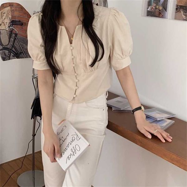 high waist lady vintage solid summer short sleeves sweet all match femme casual chic gentle loose shirts 210525, White
high waist lady vintage solid summer short sleeves sweet all match femme casual chic gentle loose shirts 210525, White