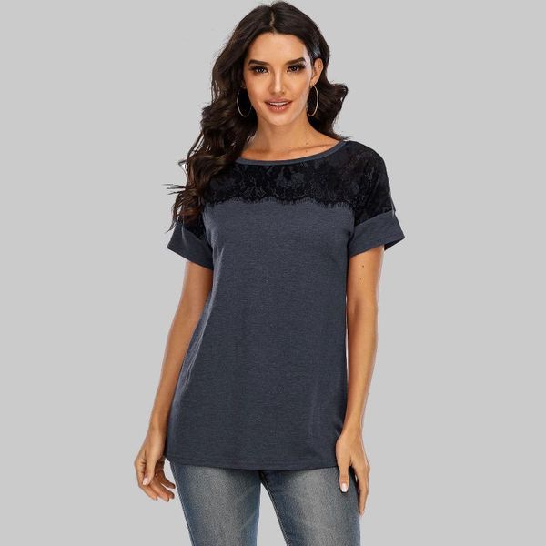 women's t-shirt women lace splicing o neck short sleeve drop shoulder tees female summer casual pullover 2021 fashion tee, White
women's t-shirt women lace splicing o neck short sleeve drop shoulder tees female summer casual pullover 2021 fashion tee, White