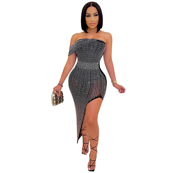 women party dresses glitter rhinestone mesh bodycon evening dress off shoulder wrap chest cocktail midi dress clubwear, White;black
women party dresses glitter rhinestone mesh bodycon evening dress off shoulder wrap chest cocktail midi dress clubwear, White;black