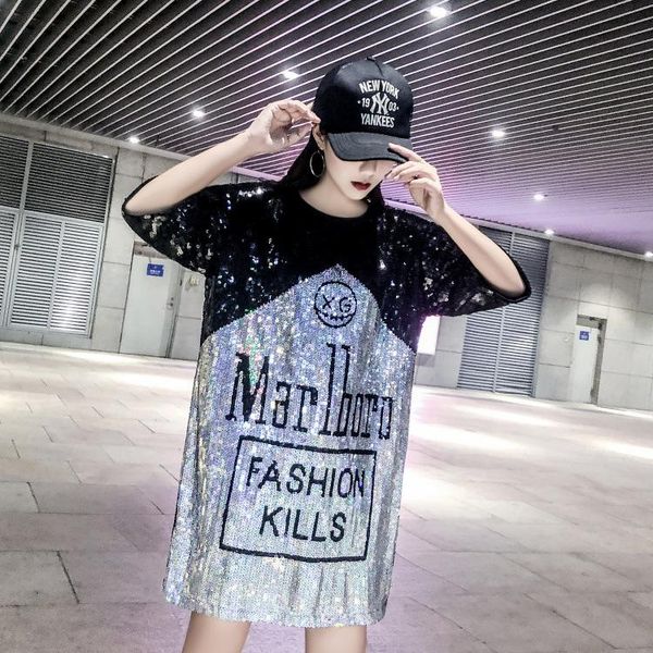 women's t-shirt thailand tide fashion foreign style sequined 2021 summer sequin nightclub outfit loose short-sleeved mid-length, White
women's t-shirt thailand tide fashion foreign style sequined 2021 summer sequin nightclub outfit loose short-sleeved mid-length, White