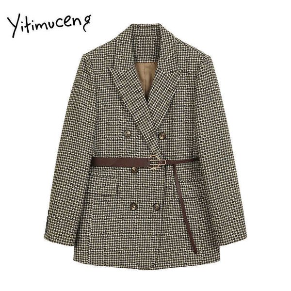 yitimuceng womens blazer with belt houndstooth office lady jacket fall winter retro double breasted spring sashes fashion 210601, White;black
yitimuceng womens blazer with belt houndstooth office lady jacket fall winter retro double breasted spring sashes fashion 210601, White;black
