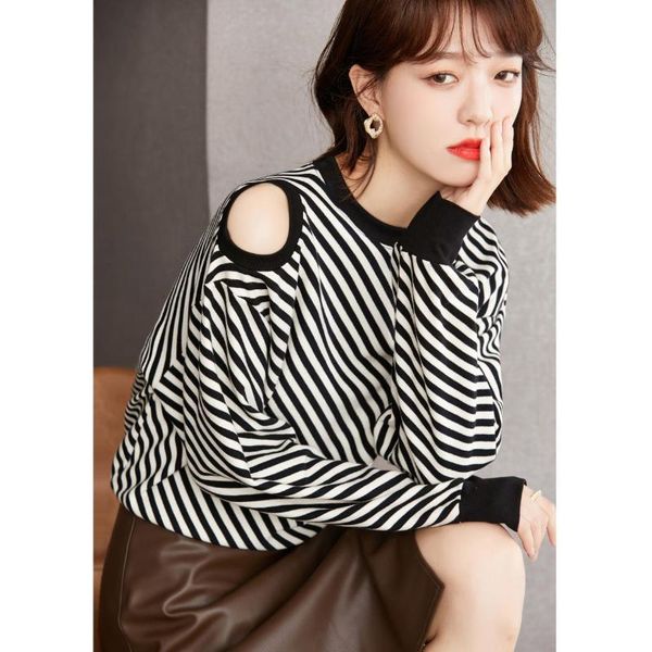 women's hoodies & sweatshirts simgent stripe woman long sleeve off shoulder shirts casual basic clothing sg192210, Black
women's hoodies & sweatshirts simgent stripe woman long sleeve off shoulder shirts casual basic clothing sg192210, Black