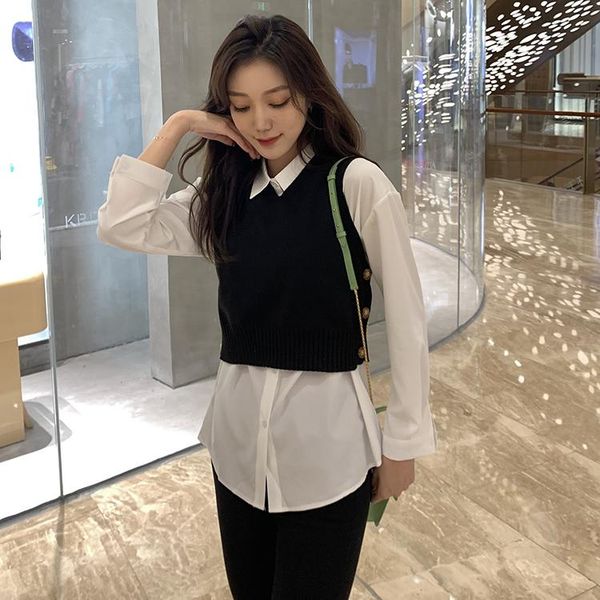 women's polos casual suit spring 2021 white mid-length shirt with two-piece fashion simple knitted vest
women's polos casual suit spring 2021 white mid-length shirt with two-piece fashion simple knitted vest