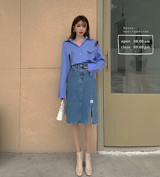 women new 2021 fashion split denim midi high waist skirt z0m7, Black
women new 2021 fashion split denim midi high waist skirt z0m7, Black