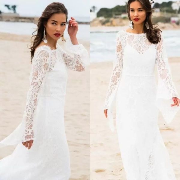 2022 boho wedding dresses bridal gown with long poet sleeves scoop neck v back lace floor length country garden beach custom made vestidos d, White
2022 boho wedding dresses bridal gown with long poet sleeves scoop neck v back lace floor length country garden beach custom made vestidos d, White