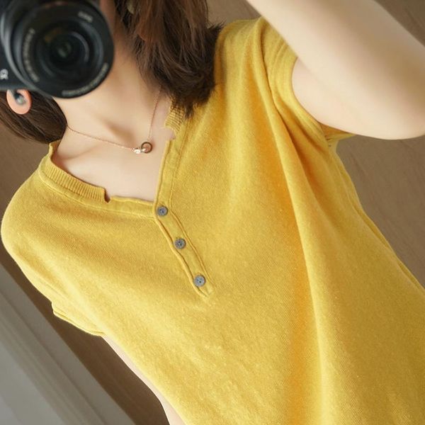 women's t-shirt frseucag fashion all-match cotton and linen knitted short-sleeved ladies v-neck thin section summer pullover, White
women's t-shirt frseucag fashion all-match cotton and linen knitted short-sleeved ladies v-neck thin section summer pullover, White