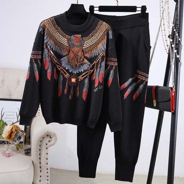 heavy work beaded eagle pattern print women knit sets black long sleeve pullover pencil pant female casual tracksuit outfits, White
heavy work beaded eagle pattern print women knit sets black long sleeve pullover pencil pant female casual tracksuit outfits, White