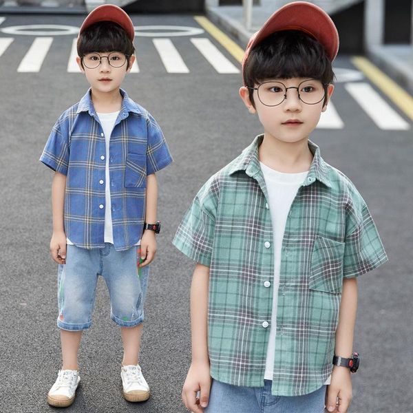 shirts 2021 boys summer short sleeve shirt children's clothing green blue plaid cotton kids turn-down collar blouses, White;black
shirts 2021 boys summer short sleeve shirt children's clothing green blue plaid cotton kids turn-down collar blouses, White;black