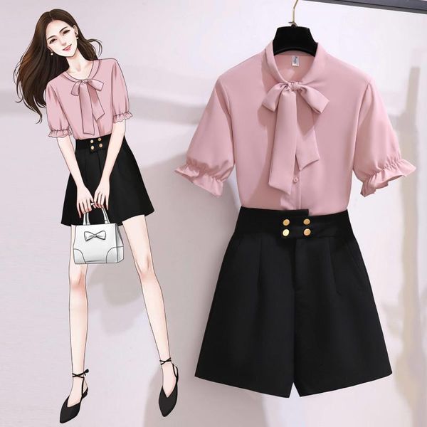 women's tracksuits office ladies elegant 2 pieces shorts sets summer sweet korean bow collar chiffon and women clothing, Gray
women's tracksuits office ladies elegant 2 pieces shorts sets summer sweet korean bow collar chiffon and women clothing, Gray