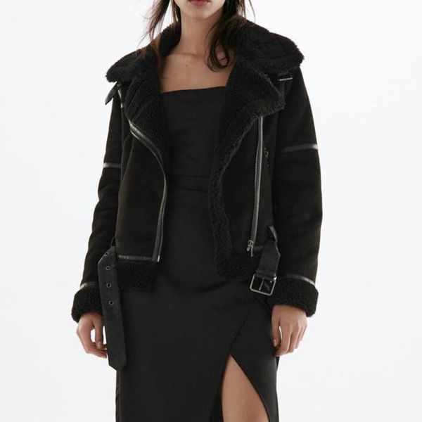 women's leather & faux 2021 winter streetwear women suede jacket coat thick warm lamb jackets female loose motorcycle outwear, Black
women's leather & faux 2021 winter streetwear women suede jacket coat thick warm lamb jackets female loose motorcycle outwear, Black