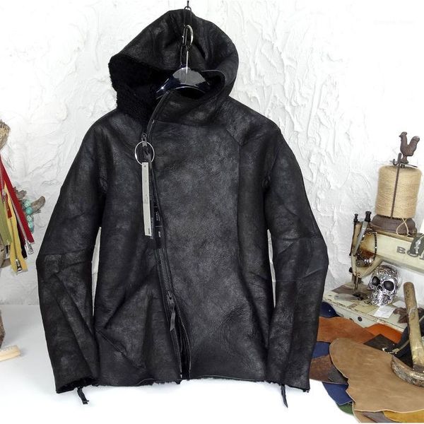 men's leather & faux 29 pieces cut sheepskin fur and stitched metallic luster dark pioneer one tone style man shearling, Black
men's leather & faux 29 pieces cut sheepskin fur and stitched metallic luster dark pioneer one tone style man shearling, Black