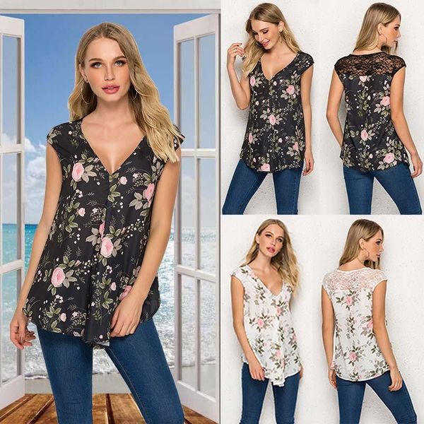 women's blouses & shirts 2021 summer printed women sleeveless chiffon ladies casual v-neck lace patchwork blouse femme clothes, White
women's blouses & shirts 2021 summer printed women sleeveless chiffon ladies casual v-neck lace patchwork blouse femme clothes, White