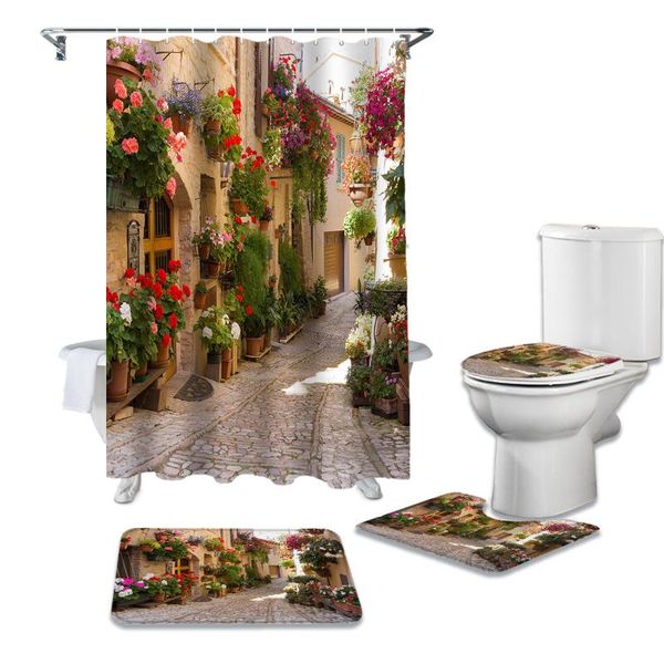 town street flowers bathroom non-slip mat set durable waterproof shower curtain set rug lid toilet cover bath mat rugs
town street flowers bathroom non-slip mat set durable waterproof shower curtain set rug lid toilet cover bath mat rugs