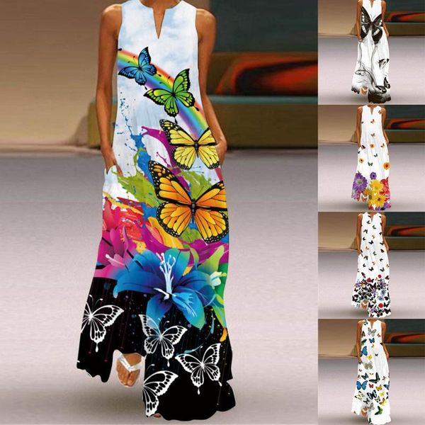 casual dresses women summer long sleeveless butterfly print v-neck maxi dress party vest with pockets beach sundress, Black;gray
casual dresses women summer long sleeveless butterfly print v-neck maxi dress party vest with pockets beach sundress, Black;gray