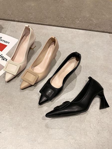 dress shoes women's high heels spring 2021 fashion pointed toe metal buckle soft leather, Black
dress shoes women's high heels spring 2021 fashion pointed toe metal buckle soft leather, Black