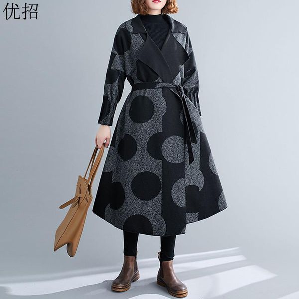 women's wool & blends winter women long woolen coat 2021 polka dot large lapel casual loose plus size jacket ladies elegant windbreaker, Black
women's wool & blends winter women long woolen coat 2021 polka dot large lapel casual loose plus size jacket ladies elegant windbreaker, Black