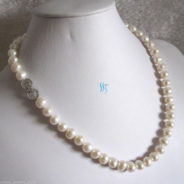 chains 18" 8-9mm white freshwater pearl necklace, Silver 
chains 18" 8-9mm white freshwater pearl necklace, Silver