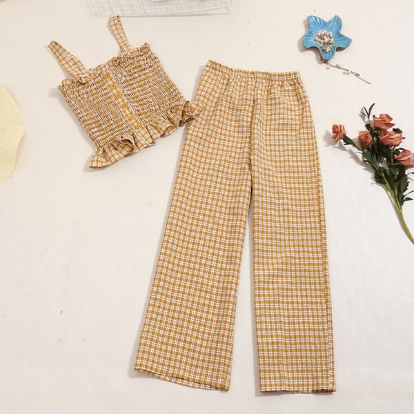 2021 summer beach plaid two piece set fashion women spaghetti crop and pants outfit female ruffles tracksuit clothes s8jt, Gray
2021 summer beach plaid two piece set fashion women spaghetti crop and pants outfit female ruffles tracksuit clothes s8jt, Gray