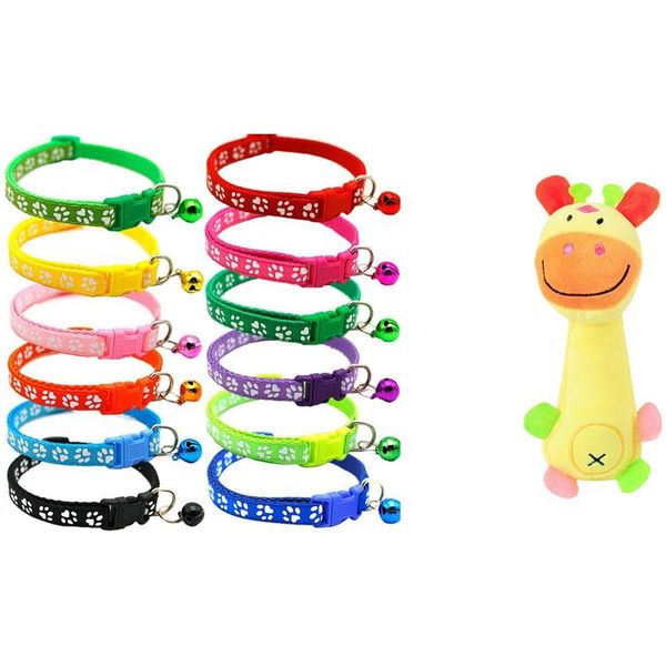 dog collars & leashes 13 pcs pet toy: 1 plush sound squeaky giraffe chew toy 12 cat collar and bell with safety breakaway buckle
dog collars & leashes 13 pcs pet toy: 1 plush sound squeaky giraffe chew toy 12 cat collar and bell with safety breakaway buckle