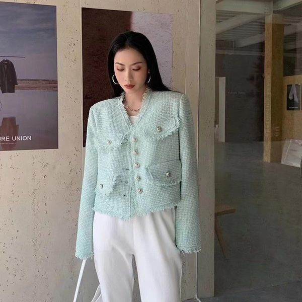 women's jackets green light tweed ladies short coat v-neck single-breasted pockets tassel spring autumn women elegant solid straight ou, Black;brown
women's jackets green light tweed ladies short coat v-neck single-breasted pockets tassel spring autumn women elegant solid straight ou, Black;brown