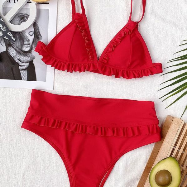 2021 two-piece woman swimwear ruffled solid color red bikini push up bikinis set swimsuit female swimming suit bathing suit
2021 two-piece woman swimwear ruffled solid color red bikini push up bikinis set swimsuit female swimming suit bathing suit