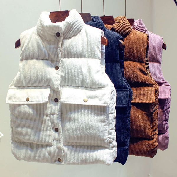 in autumn winter, wear corduroy cotton vest, women's short loose sleeveless waistcoat, White
in autumn winter, wear corduroy cotton vest, women's short loose sleeveless waistcoat, White