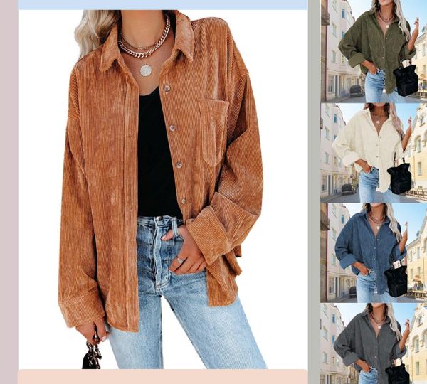 women's jackets autumn stylish corduroy women jacket vintag ladies coat 2021 oversize long sleeve woman lapel collar winter shirt outer, Black;brown
women's jackets autumn stylish corduroy women jacket vintag ladies coat 2021 oversize long sleeve woman lapel collar winter shirt outer, Black;brown