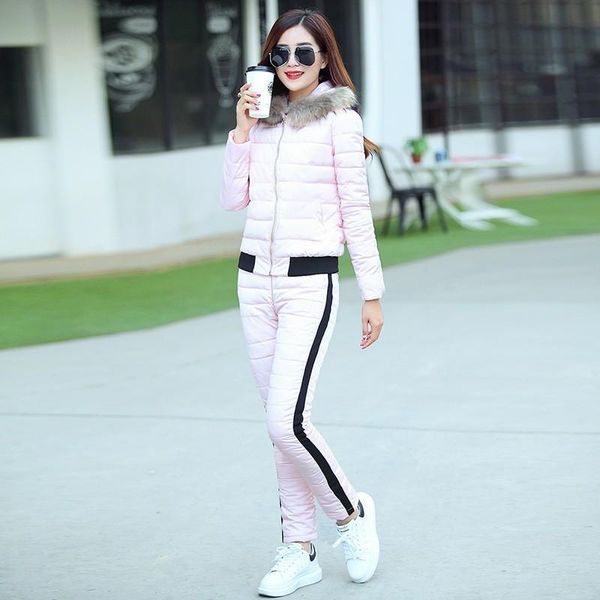 women's two piece pants fashion autumn winter women warm limited set hooded coat+pant tracksuit pink blue down cotton jacket suit, White
women's two piece pants fashion autumn winter women warm limited set hooded coat+pant tracksuit pink blue down cotton jacket suit, White