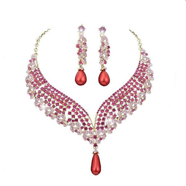 india style bridal wedding necklace earrings set pink color party fashion jewelry sets crystal pearl design women jewelry, Silver
india style bridal wedding necklace earrings set pink color party fashion jewelry sets crystal pearl design women jewelry, Silver