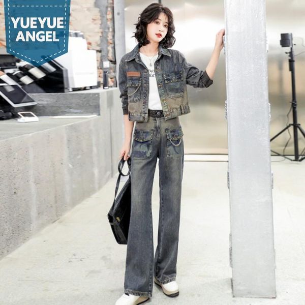 women's two piece pants fashion womens denim jacket high waist wide leg jeans matching set outfit autumn casual streetwear punk female, White
women's two piece pants fashion womens denim jacket high waist wide leg jeans matching set outfit autumn casual streetwear punk female, White