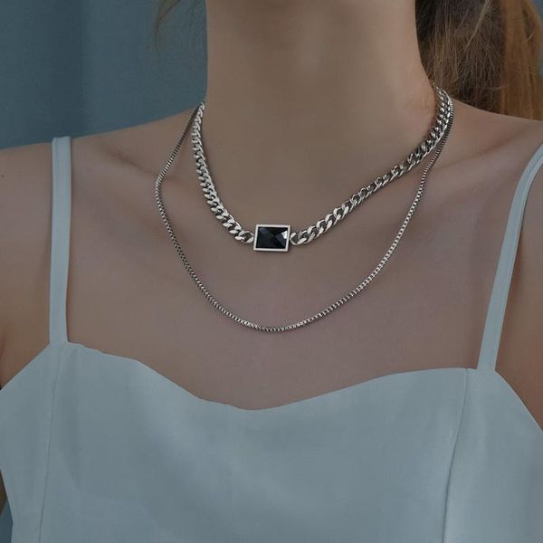 chains street retro black zircon double-layer necklace female clavicle chain simple generous hip hop stainless steel jewelry, Silver
chains street retro black zircon double-layer necklace female clavicle chain simple generous hip hop stainless steel jewelry, Silver