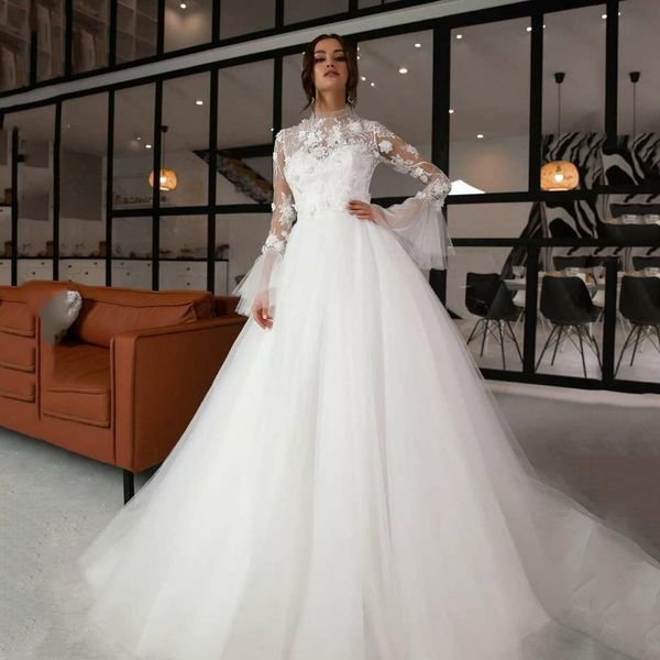 boho high neck a line wedding dress 3d floral appliques ivory tulle long bridal gowns with bell long sleeve beach bride dresses robe de mari, White
boho high neck a line wedding dress 3d floral appliques ivory tulle long bridal gowns with bell long sleeve beach bride dresses robe de mari, White