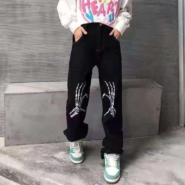men's jeans skull hand embroidery for men and women hip hop loose straight casual ripped denim trousers baggy retro vibe jean pants, Blue
men's jeans skull hand embroidery for men and women hip hop loose straight casual ripped denim trousers baggy retro vibe jean pants, Blue