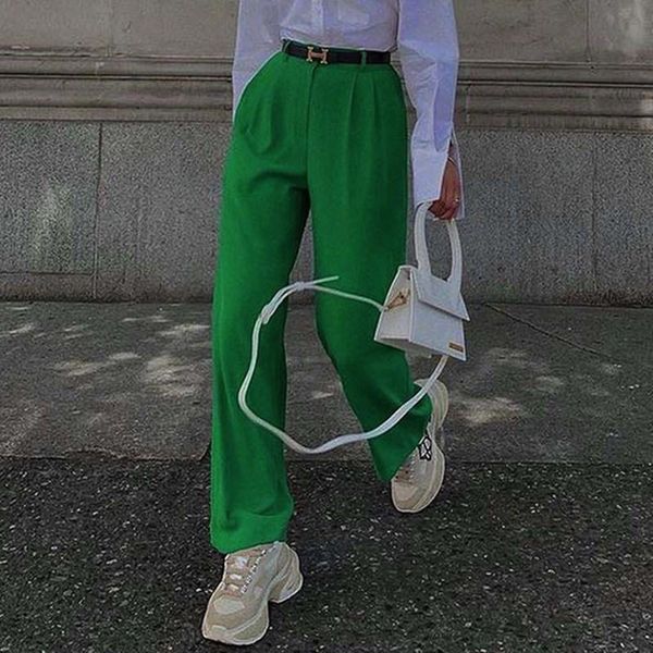 women's pants & capris 2021 retro solid color wild straight wide leg female spring fashion high waist green casual long streetwear, Black;white
women's pants & capris 2021 retro solid color wild straight wide leg female spring fashion high waist green casual long streetwear, Black;white