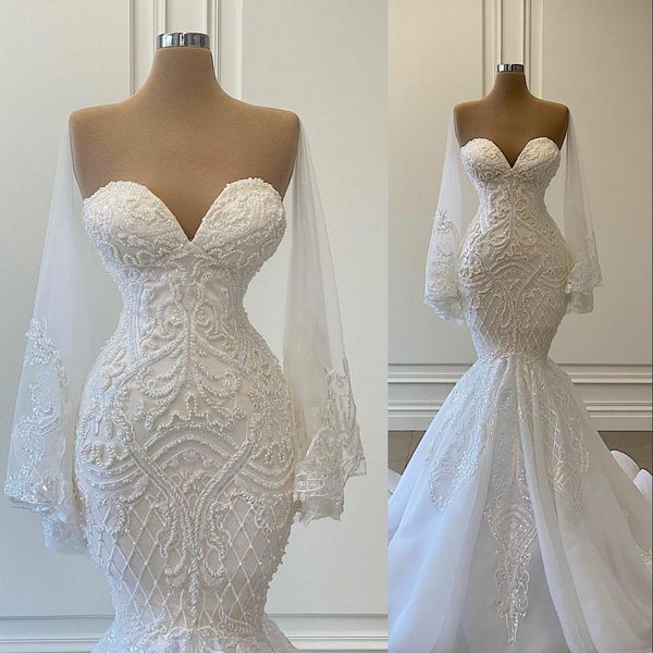 2021 elegant mermaid wedding dresses bridal gowns crystal beads pearls sweetheart lace appliques embroidery nigerian arabic marriage dress r, White
2021 elegant mermaid wedding dresses bridal gowns crystal beads pearls sweetheart lace appliques embroidery nigerian arabic marriage dress r, White