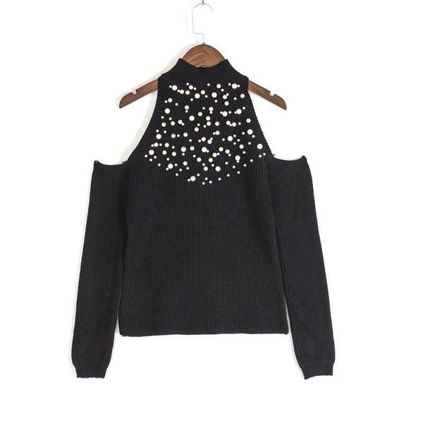 women's sweaters 2021 spring and autumn sweater pearl decoration fashion casual knit slim off-shoulder lady clothes, White;black
women's sweaters 2021 spring and autumn sweater pearl decoration fashion casual knit slim off-shoulder lady clothes, White;black