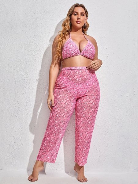 3pack plus abstract fluid pattern bikini swimsuit & cover up pants 49rs#, Black
3pack plus abstract fluid pattern bikini swimsuit & cover up pants 49rs#, Black