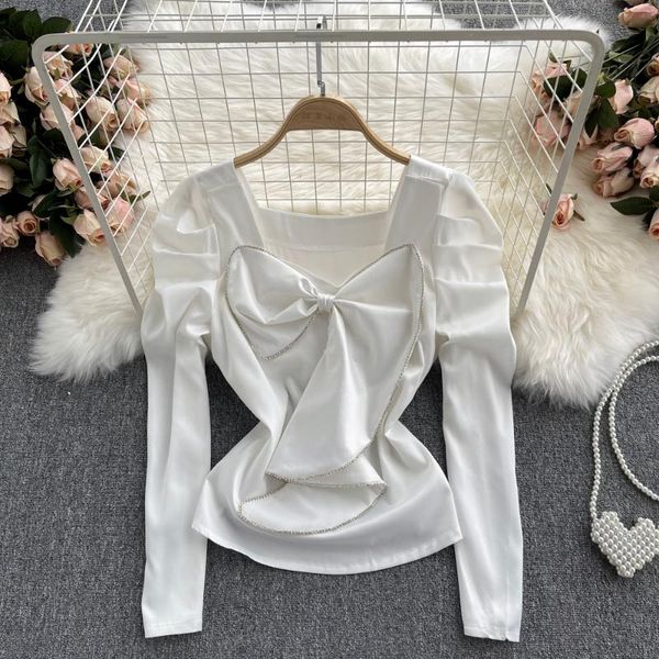 women's blouses & shirts women long sleeve korea fashion blusas woman french chic crop elegant drop, White
women's blouses & shirts women long sleeve korea fashion blusas woman french chic crop elegant drop, White