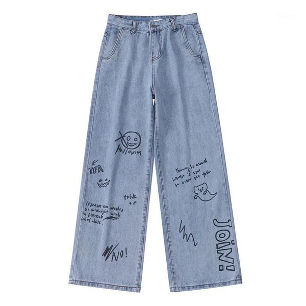 women's jeans women loose denim trousers hand-painted print halloween elements wide leg pants blue straight female
women's jeans women loose denim trousers hand-painted print halloween elements wide leg pants blue straight female